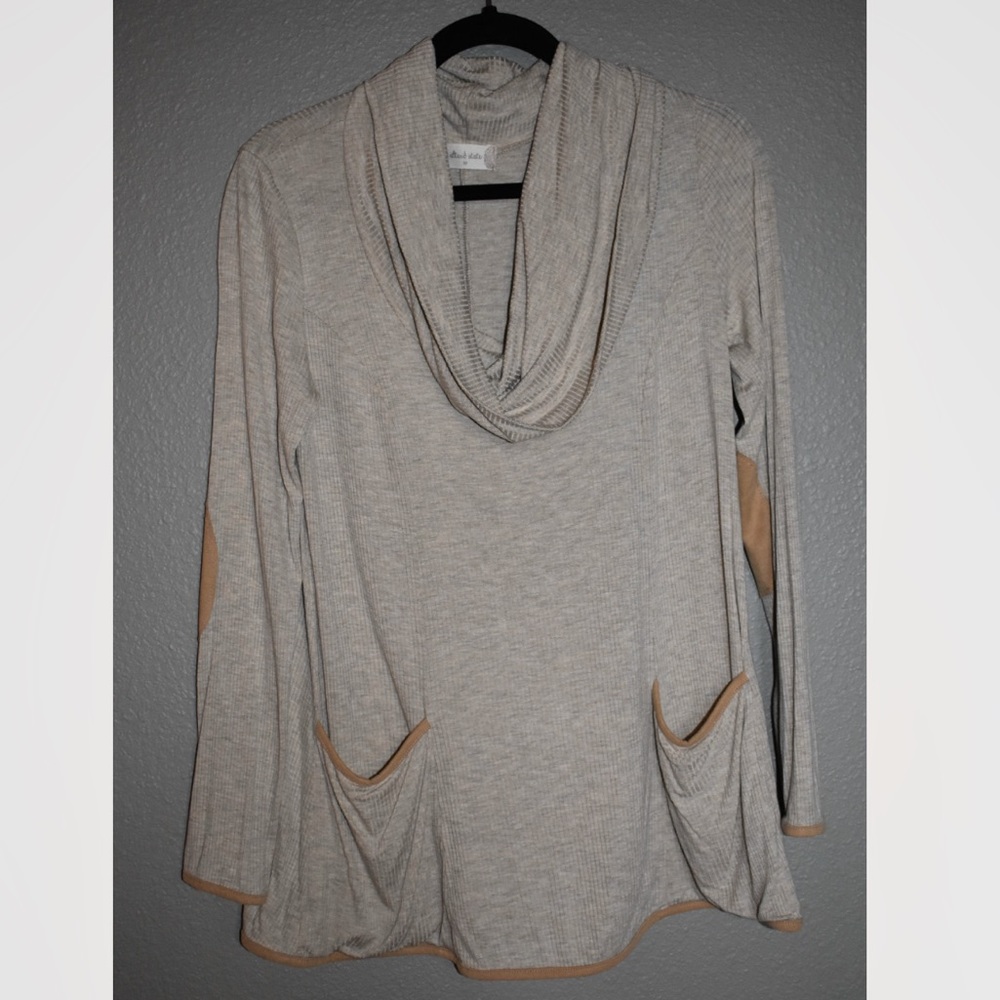 Cream, cowl neck long sleeve shirt